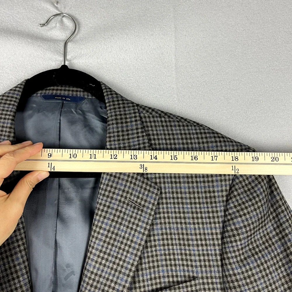 Brooks‎ Brothers 1818 Madison Saxxon Wool Blazer Mens 42L Black Tan Check Plaid